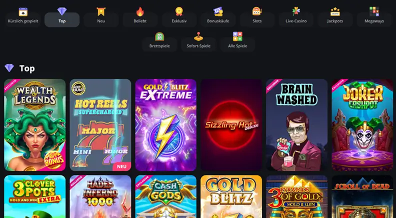 ExciteWin Online Casino Spielauswahl