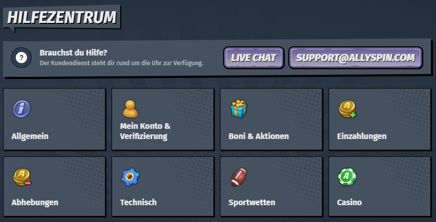 Support im Online Casino AllySpin