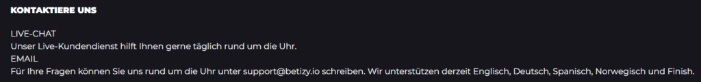 Support im Online Casino Betizy