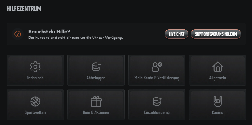Support im Online Casino Gransino
