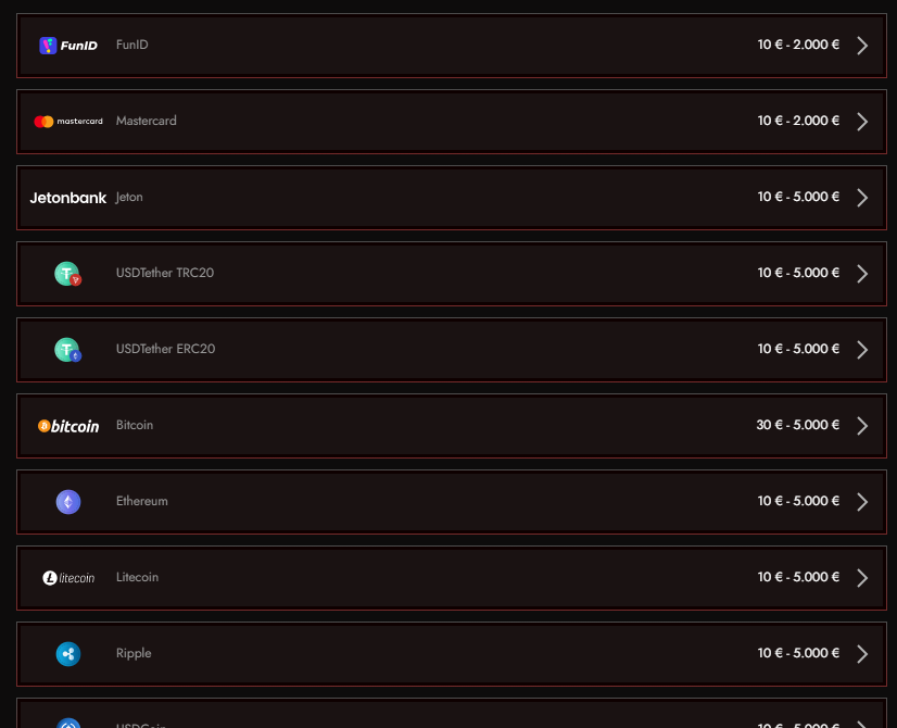 Zahlungsmethoden zum Einzahlen im Online Casino Legiano