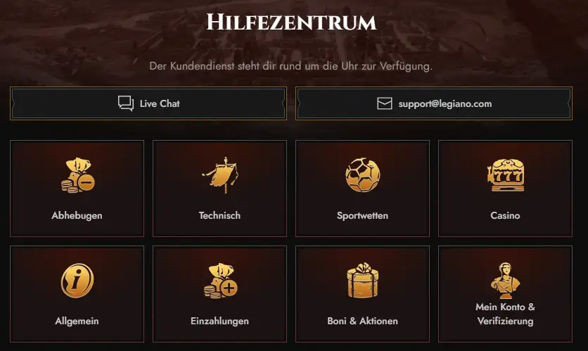 Support im Online Casino Legiano