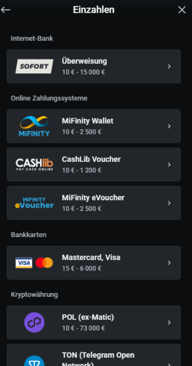 Zahlungsmethoden zum Einzahlen im Online Casino Leonbet