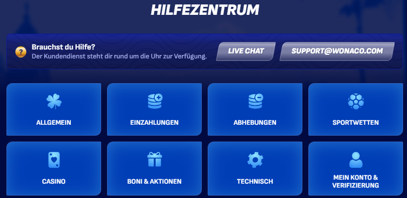 Support im im Online Casino Wonaco