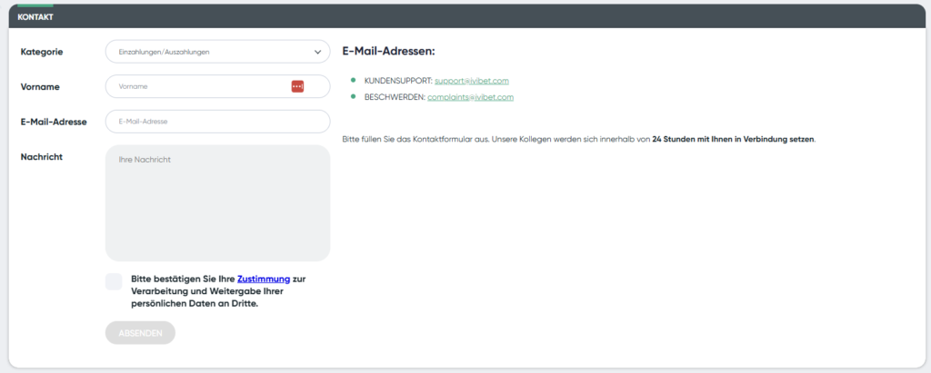 Kontaktmöglichkeiten des Supports im Ivibet Casino