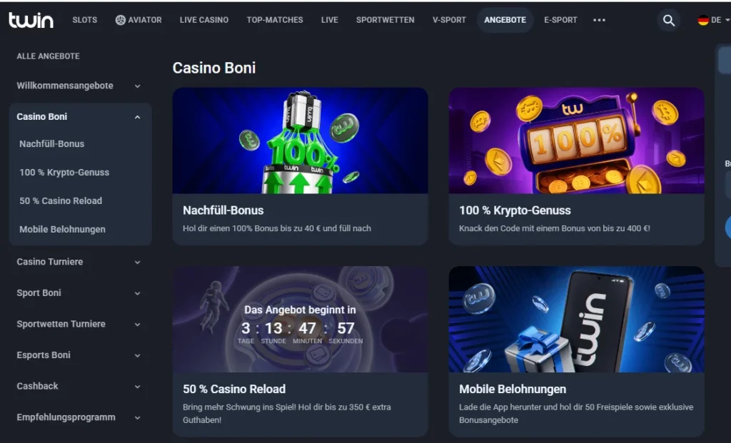 Casino Boni im Twin Casino
