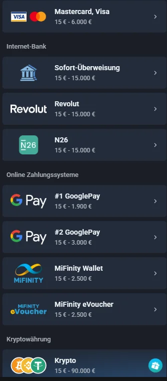 Zahlungsmethoden im Twin Online Casino